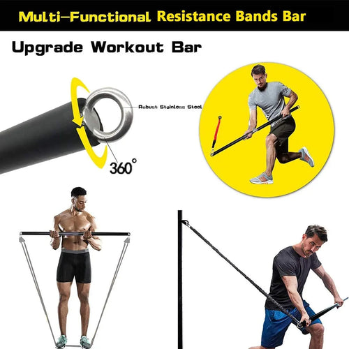 Barre d'entraînement, ensemble de bandes de résistance, Pilates, Yoga, corde de traction, extenseur d'entraînement, équipement de gymnastique pour la musculation à domicile