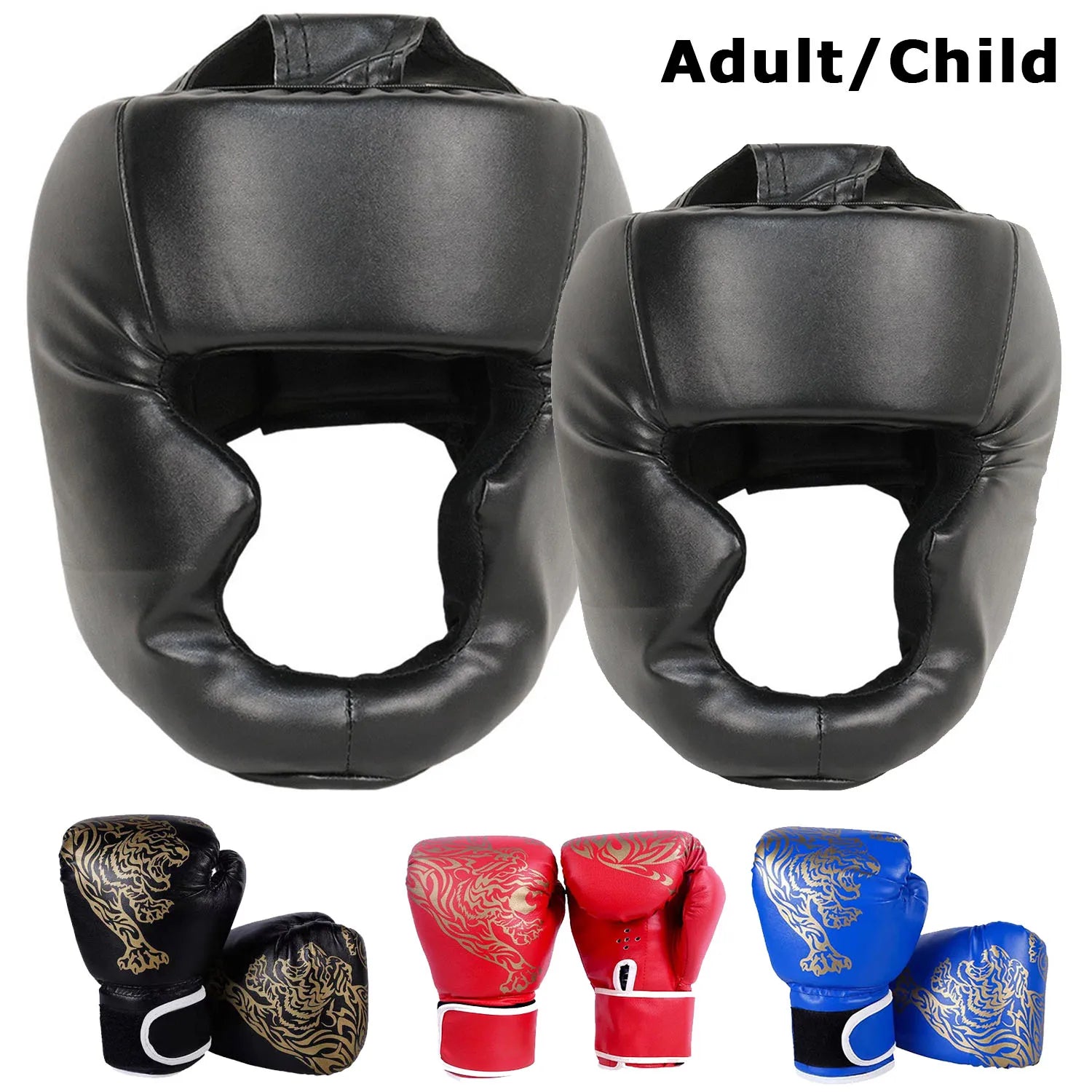 Adultes/enfant MMA sécurité gants de boxe casque tête équipement protecteurs gants en cuir PU enfants boxe formation Kickboxing Boxer cible
