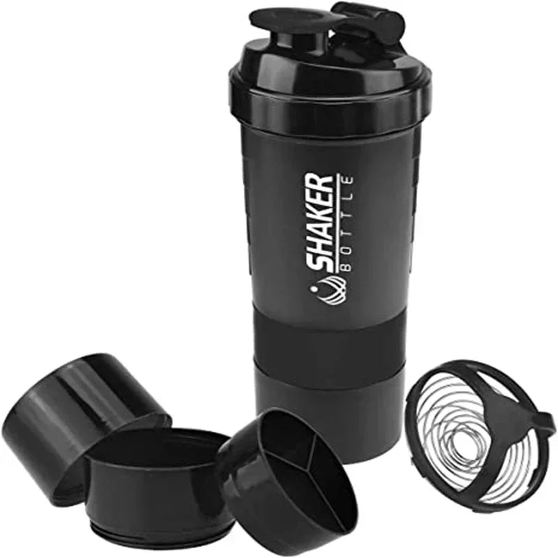 Shaker à protéines Portable avec récipient de stockage de poudre, tasse mélangeur de 500ml, bouteilles d'eau de Sport avec boule à fouet en fil, 1 pièce
