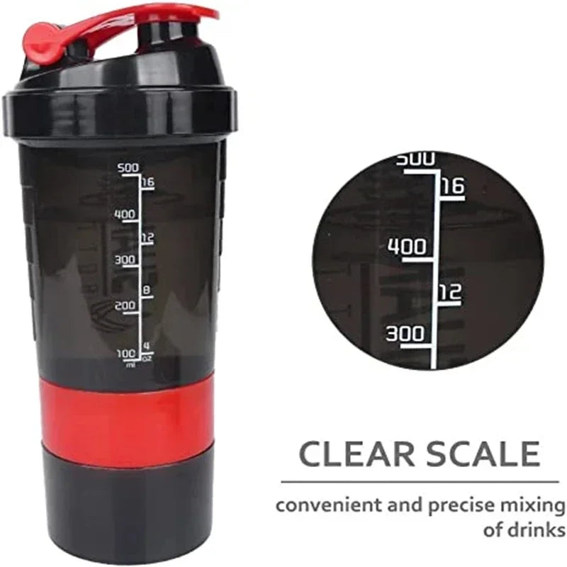 Shaker à protéines Portable avec récipient de stockage de poudre, tasse mélangeur de 500ml, bouteilles d'eau de Sport avec boule à fouet en fil, 1 pièce