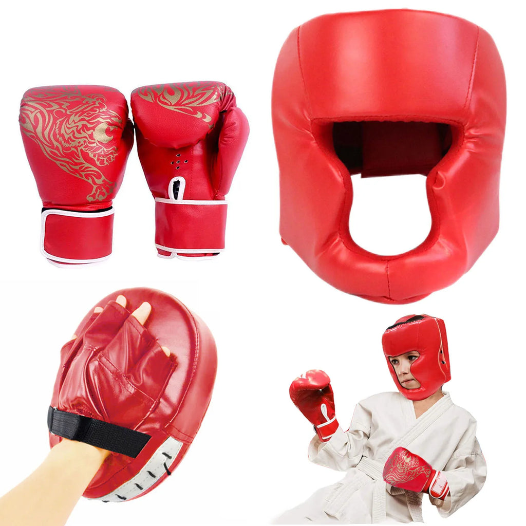 Adultes/enfant MMA sécurité gants de boxe casque tête équipement protecteurs gants en cuir PU enfants boxe formation Kickboxing Boxer cible