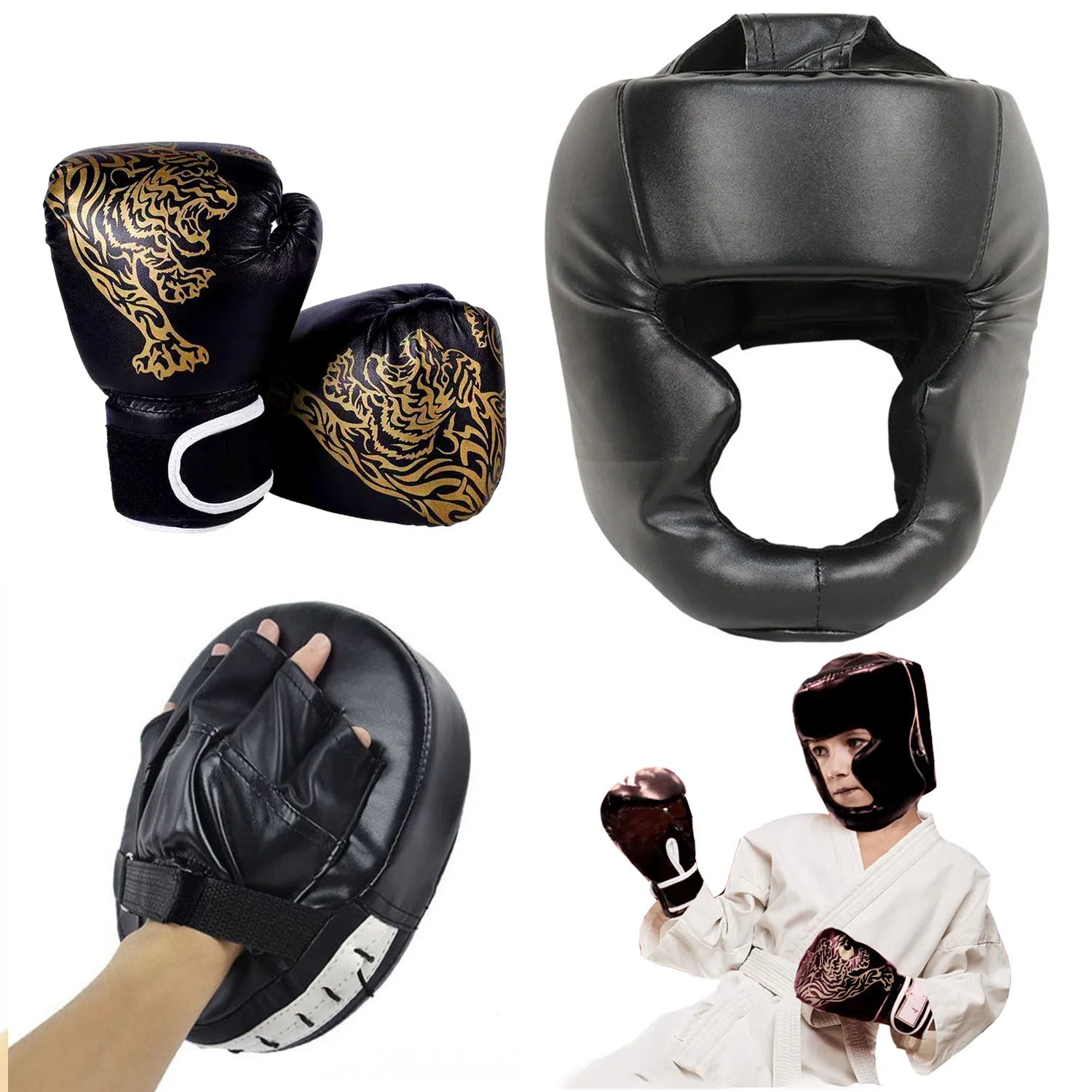 Adultes/enfant MMA sécurité gants de boxe casque tête équipement protecteurs gants en cuir PU enfants boxe formation Kickboxing Boxer cible