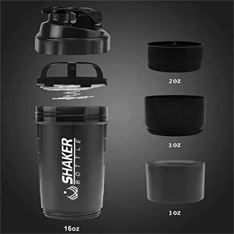 Shaker à protéines Portable avec récipient de stockage de poudre, tasse mélangeur de 500ml, bouteilles d'eau de Sport avec boule à fouet en fil, 1 pièce