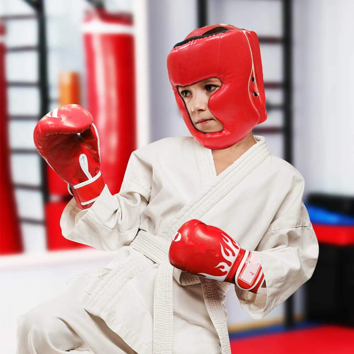 Adultes/enfant MMA sécurité gants de boxe casque tête équipement protecteurs gants en cuir PU enfants boxe formation Kickboxing Boxer cible