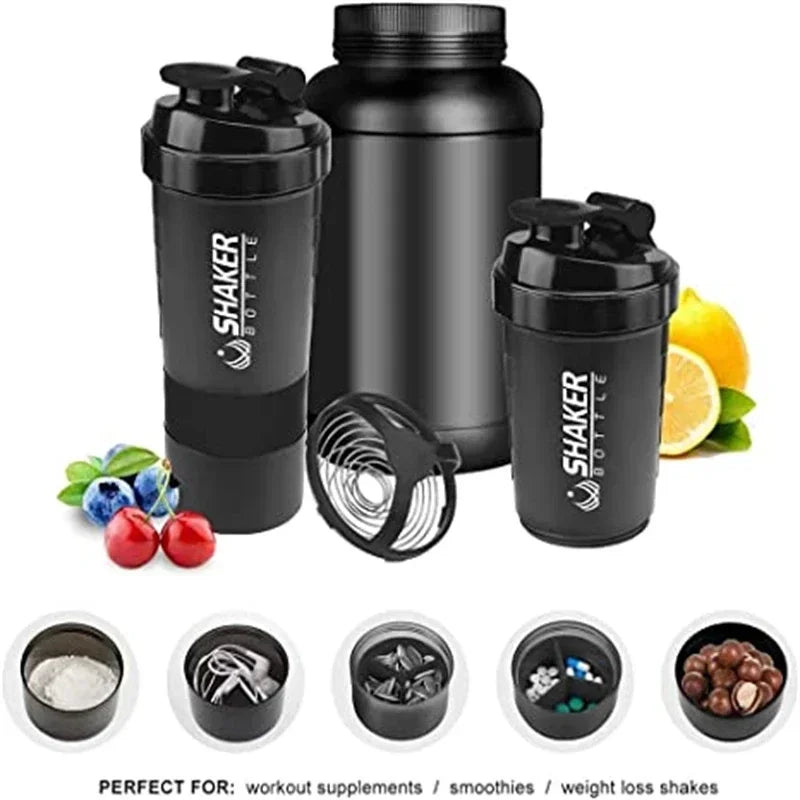 Shaker à protéines Portable avec récipient de stockage de poudre, tasse mélangeur de 500ml, bouteilles d'eau de Sport avec boule à fouet en fil, 1 pièce